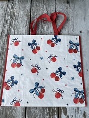 Cherry Red White Blue Shopping Gift Bag Reusable Large Tote Summer USA July 4th