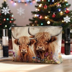 LRWHDFW Farmhouse Highland Cow Makeup Bag Color- Vintage Floral Animal 02