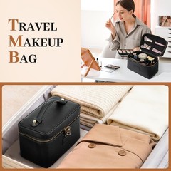 Tawd Makeup Bag Vanity Case with Removable Organizer Divider Waterproof Black