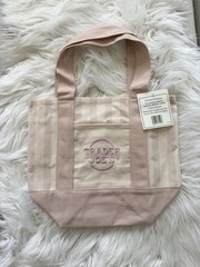 Trader Joe’s Striped Mini Canvas Tote Bag Reusable Pink/Beige 13x8x6″