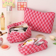LYDZTION Large Capacity Makeup Bag Set – 3 Pieces Checkered 3pcs rose red