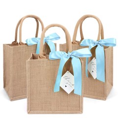 6 Pack Burlap Tote Bags with Handles Reusable Small Jute Gift Bags with Blue …
