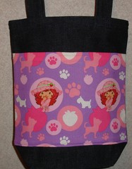 NEW Small Denim Tote Bag Handmade/w Strawberry Shortcake Puppy Fabric