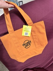 Trader Joe’s Orange Foldable Tote Bag Cotton Polyester Reusable Shopping
