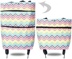 Versatile Color Striped Reusable Grocery Bags with Folding Wheels – 16L Capacity