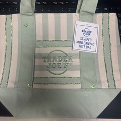 *Limited Edition* TRADER JOE”S Pastel *GREEN* Canvas Mini Tote bedazzle**