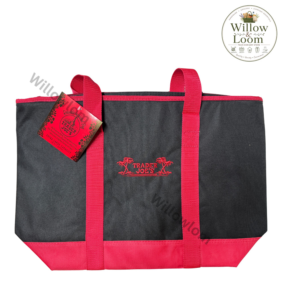 Trader Joe’s Cooler Tote Bag Insulated Shopper Black Red Reusable Extra Large