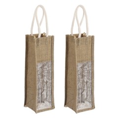 2 Pcs Wine Tote Bag, Burlap Wine Gift Bags with Clear Window for Wedding Gifts