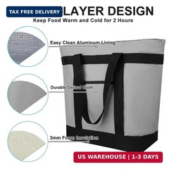 Insulated Reusable Tote Bag for Grocery Shopping for Women/Men, Pizza/Food Deliv