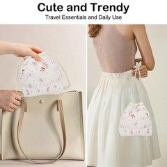JINSI Small Quilted Drawstring Makeup 8 × 6.5 × 4.1 inches, Sweet Cherries