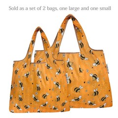 Large & Small Foldable Tote Nylon Reusable Grocery Bags, Set of 2, Yellow Bees