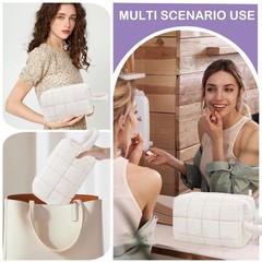 Gosect Quilted Cute Makeup Bag, Checkered Cosmetic Bags Medium, Handle-White