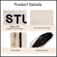 Canvas Chenille Letter Medicine Makeup Bag, Small Travel 02Black-Meds