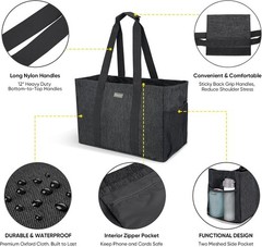 Elegant 9-Gallon Waterproof Utility Tote – Reusable Charcoal Black Storage Bag