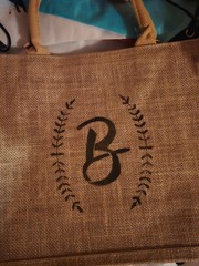 Burlap Reusable Tote Shopping Bag Brown with ‘B’ Monogram Design and Handles