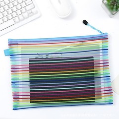 6 Pcs Striped Mesh Zipper Pouches Colorful 250 x 180mm, 230 x 115mm, Purple