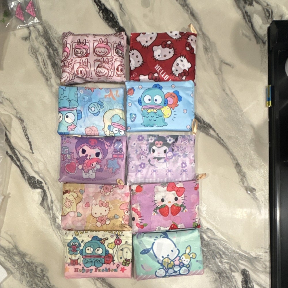 Set of 10 Foldable Reusable Cartoon Multicolor Polyester Shopping Bags