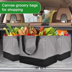 CNaiyunpin 3 Pack Canvas Reusable Grocery Bags 3 Pack, [A0] Grey / Black