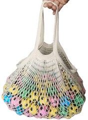 SHUYUE 3 pack Reusable Grocery Bags Cotton Net Shopping Tote Medium, Beige