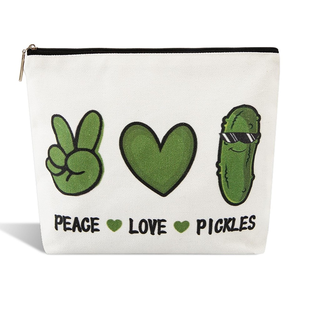 NUMJAW Pickles Small Makeup Bag,Pickle Gifts for Pickle Lovers,Peace white
