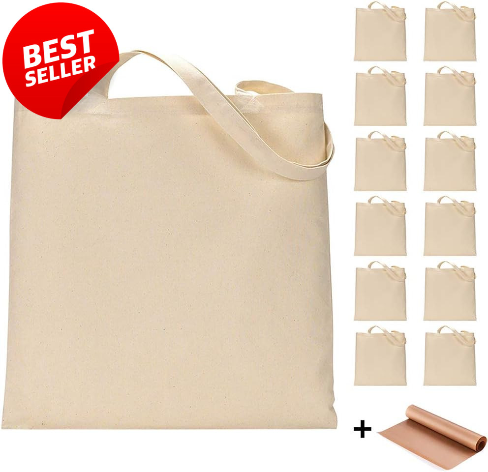 12 Pack Blank Canvas Tote Bags Bulk Reusable Shopping Grocery Craft Bags US