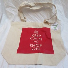 Keep Calm and Shop On Reusable Canvas Shopping Bag 17.5 x 15″
