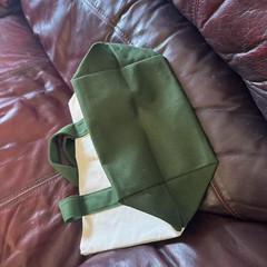 Trader Joe’s Canvas Tote Reusable Foldable Bag Green & White, Red Lettering