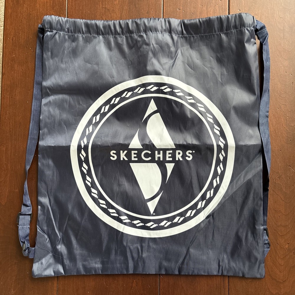 Skechers Drawstring Backpack Nylon Gym Tote Bag Navy Blue