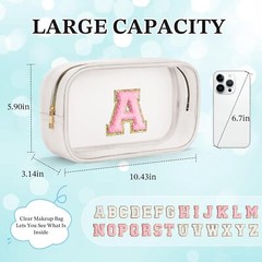 Initial Make Up Bag Travel Toiletry Bag, Clear Makeup Preppy Large-White