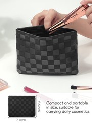 Ksriylm Black Plaid Leather Makeup Pouch for Women Small 5.5x7in,