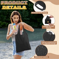 Washable Shopping Bags with Handles Bulk Foldable Grocery Bags Black S