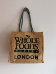 Whole Foods Market London / Piccadilly Jute Tote Bag Brown Green Logo Reusable