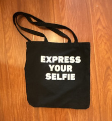 QUAY Black Graphic Print Tote Bag “Express Your Selfie” 16in H x 14in W