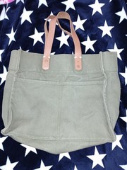 FEED Projects Canvas Tote Bag Olive Green Leather Handles Help Feed The Children