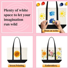 12 Pcs Canvas Tote Bag Bulk, 21 in Cotton Blanks Canvas Tote with Pocket Zipp…