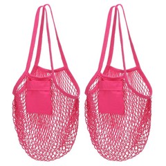 2Pcs Heavy Duty Double Handle String Bag, 15.75×13.78 Inch, Rose Red