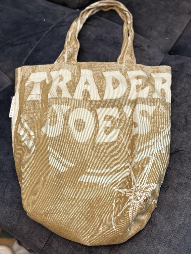 Trader Joe’s Rare Double Handle Canvas Logo Tan Tote Bag