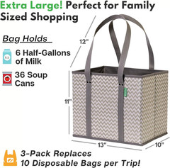 Reusable Grocery Bags (3 Pack) – Heavy Duty Reusable Shopping Bags with Box Shap