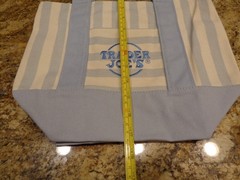 (4) .. Trader Joe’s Striped Mini Canvas Tote Bags .. Blue, Green, Pink, Tan