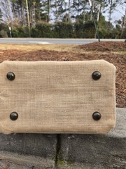 Reusable Burlap Tote Grocery Bag with Faux Leather Straps