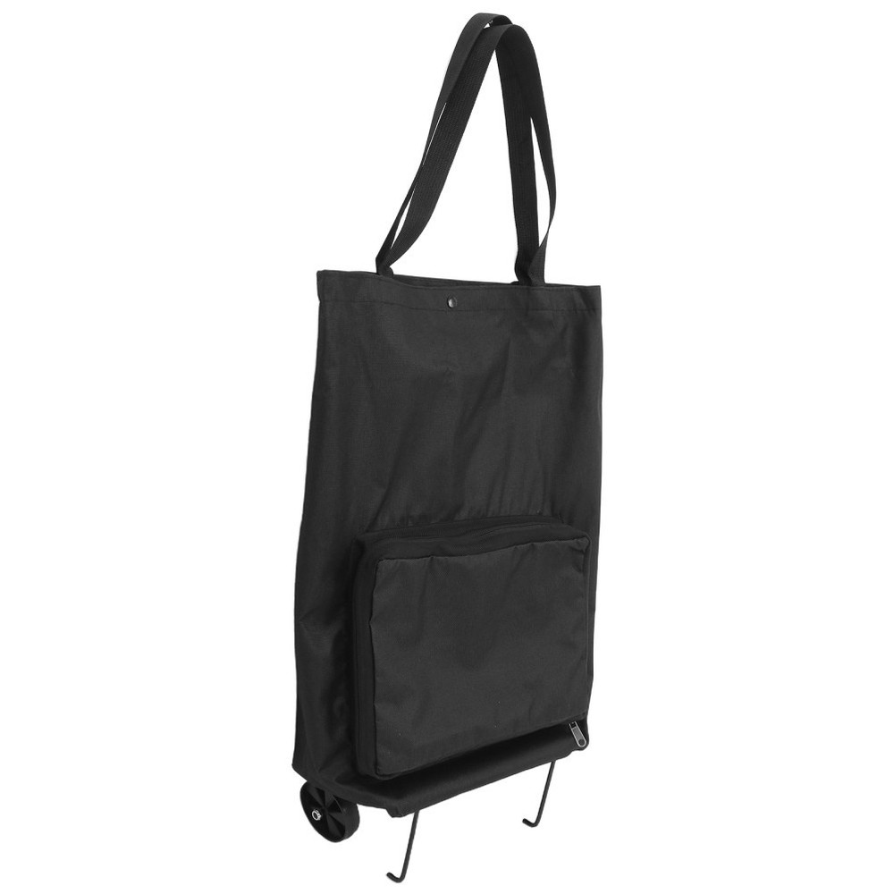 Lightweight Folding Shopping Trolley Bag with Wheels Large Capacity Black Tote