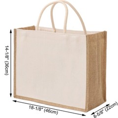 6 PCS Cotton Canvas Tote Bags with Burlap Sides, Reusable Grocery Shopping Bag