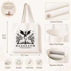 Funny Canvas Tote Bag, Basgiath War College Tote Bag, Casual Canvas Totes for…