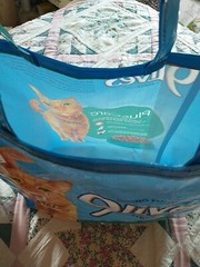 Medium Reusable Shopping Blue Tote Gift Bag Handmade From Cat Food Bag 9 Lives