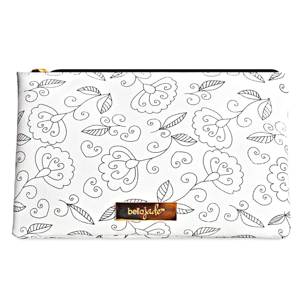 Bella Jade Small Makeup Pouch for Women, Cute Black and White Floral
