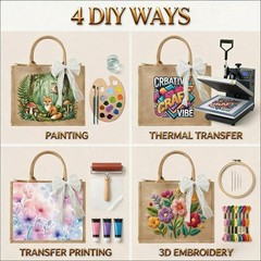 10 Pack Burlap Jute Tote Bags with Handles, 15 x 6 x 12 Inch Waterproof PE Li…
