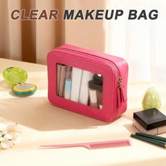 CAPASTEC Clear Makeup Bag, Waterproof Portable Cosmetic Travel Rose Red