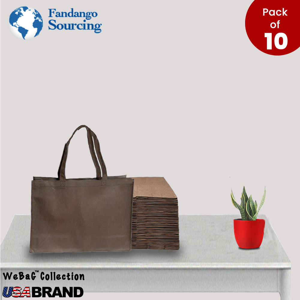 Brown Non-Woven Shopping Tote Bags Reusable Recyclable Gift Promo Bag 10 Pack