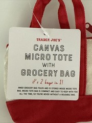 Trader Joe’s Canvas Micro Tote With Grocery Bag Brand New With Tags Red