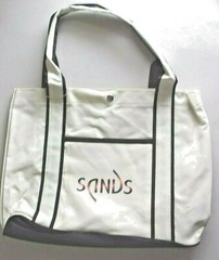 NEW Light Canvas Tote Bag “Sands” Dual Handles Cream / Dark Brown Trim Free Ship